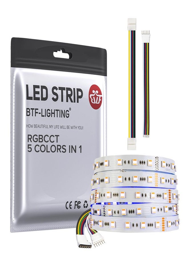 BTF-LIGHTING شريط إضاءة متعدد الألوان من BTF-LIGHTING RGBCCT، 5 ألوان في 1، LED 5050SMD RGBWW RGB+، قابل للتعتيم، درجة حرارة لون قابلة للتعديل من 2700K إلى 6500K، طول 16.4 قدم، 60 مصباح LED/متر، 300 مصباح LED، يعمل بجهد DC24V، مقاوم للماء والغبار IP30، لوحة دوائر بيضاء (بدون محول أو وحدة تحكم). - Image 1